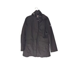 Lands' End Jacket Women's Black Full Zip Outdoor Nylon Rain Winter Hooded Medium